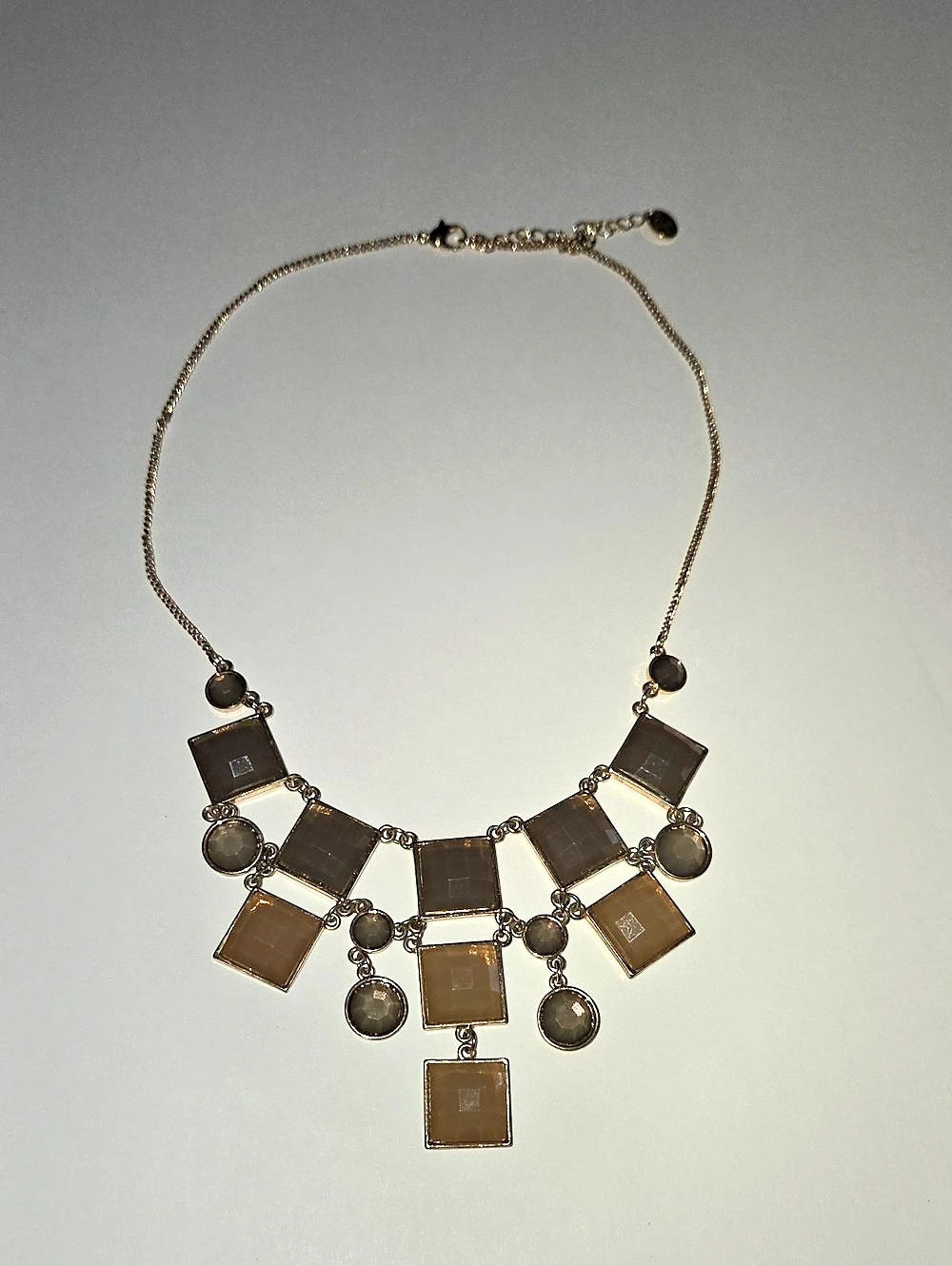 Geometric Pendant Necklace in Brown & Gold Like New. Vintage Rare Find